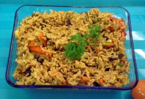 Asian rice dish with ground turkey leftovers