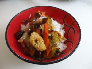 Asianstyle vegetable stirfry with basmati rice