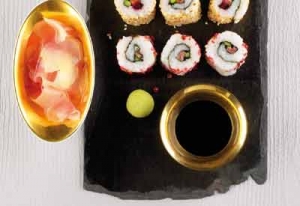 Beef sushi with cucumber