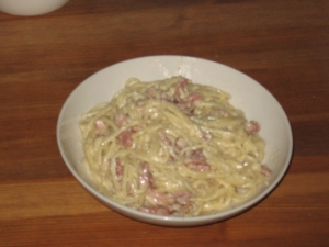 Carbonara sauce with spaghetti