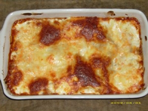 Chicken lasagna with corn