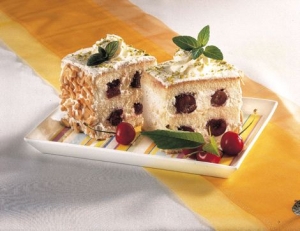 Cube cake with cherries