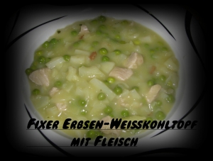 Fixer peas and white cabbage stew with meat