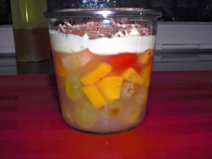 Fruit jelly with vanilla curd sauce