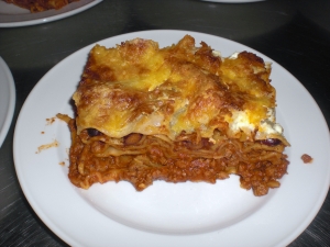 Lasagna with meat sauce chicken liver