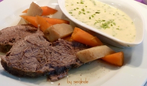 Boiled beef or boiled beef cooked in Schongarger