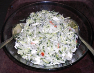 Cucumber salad with sour cream and feta cheese