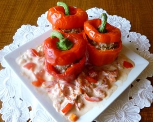 Stuffed peppers cooked in flavor wave Oven