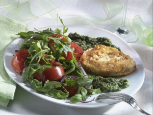 Turkey-piccata-with-salsa-verde-and-tomatoarugula-salad