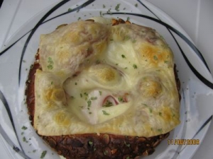 Baked Pretzel sprouts with turkey egg tomato and cream cheese