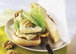 Cheese and cucumber sandwich with walnut butter