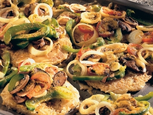Potato pancakes with mushrooms and peppers