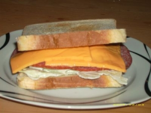 Salami and cheese sandwich