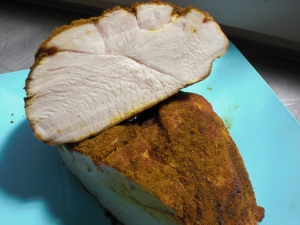 Ham steak with curry seasoning cooked lowtemperature