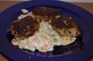 Leek And Potato Cakes With Carrot And Onion Vegetable