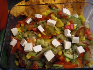 Pepper Salad With Celery Cucumber And Feta