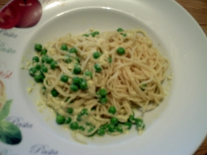 Spaghetti Carbonara With Peas