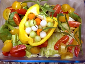 Bell Pepper Salad Filled With Colorful Beads On Green Salads