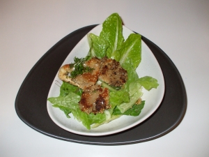 Fried Oyster Mushrooms On Romaine Lettuce With Honeycream Dressing