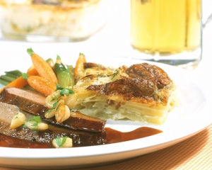 Breast of veal braised in beer with potatofennel gratin recipe