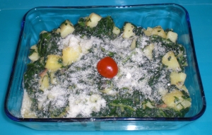 Potato gratin with goat cheese and spinach recipe