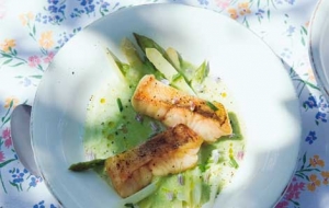 Asparagus cream soup with pike