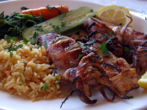 Grilled octopus with tomato rice