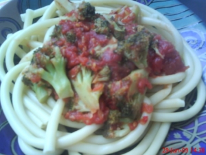 Lowfat macaroni and broccoli and tomato sauce