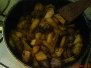 Roasted Potatoes with chicken hearts