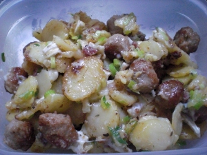 Sausage balls with fried potatoes