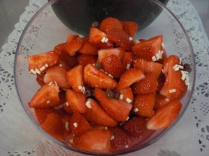 Strawberries in almond syrup