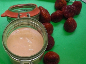 Strawberry yogurt with strawberry syrup