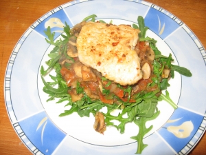 Turkey cutlets with chilli and rocket Knobipaste