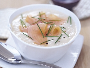 Bean soup with smoked salmon