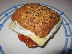 Delicious grain bread with turkey breast and cheese