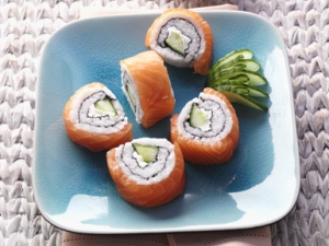 Sunset Sushi California roll with salmon and cucumber