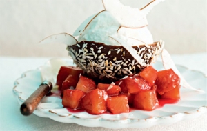 Coconut Sorbet With Strawberry Sauce