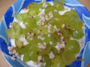 Grape Salad Cream Cheese On Cinnamon Cream With Pearl Barley