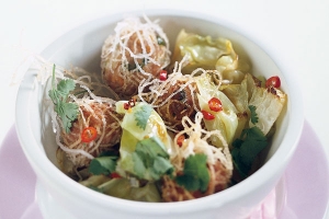 Meatballs QuotAsiaquot With Deepfried Glass Noodles And Cabbage