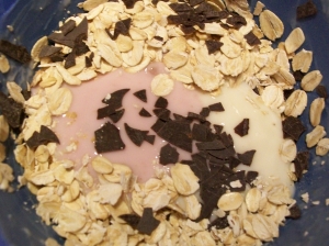 Oatmeal With Yogurt And Two Kinds Of Grated Chocolate