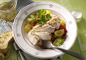 Turkey Breast Steak With Thyme And Lemon Marinade With Tomato Salad