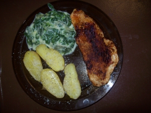 Turkey Cutlets With Spinach Gorgonzola And Parmesan Potatoes