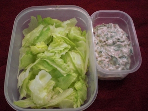 Iceberg Lettuce With A Generous Dressing For Leftovers Sausage Salad