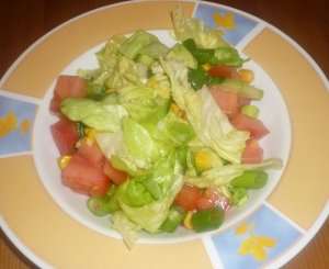 Iceberg Lettuce With Tomato Cucumber Corn And Spring Onions