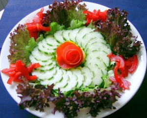 Lollo Rosso Salad With Cucumber And Red Peppers