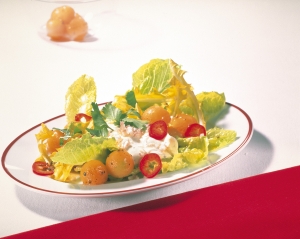 Melon And Romaine Lettuce With Cottage Cheese Cream