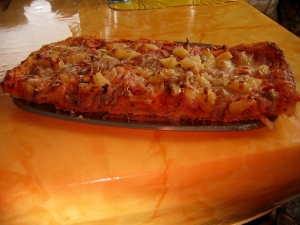 Pizza With Mushrooms Ham Tuna And Homemade Pineapple