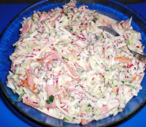 Salad With Yogurt Dressing And Strips Of Turkey Breast